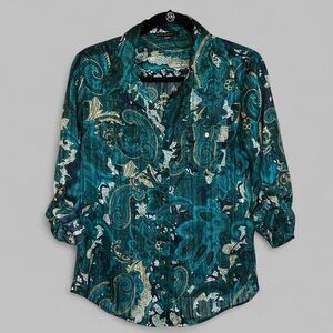 Sara Michelle Shimmery Paisley button up blouse Petite Large